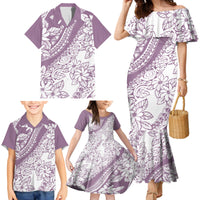 Polynesia Family Matching Mermaid Dress and Hawaiian Shirt Polynesian Tropical Flowers Purple Pastel Vibes LT14 - Polynesian Pride
