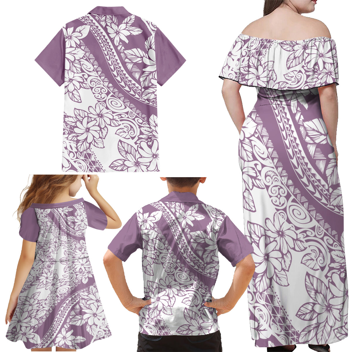 Polynesia Family Matching Off Shoulder Maxi Dress and Hawaiian Shirt Polynesian Tropical Flowers Purple Pastel Vibes LT14 - Polynesian Pride