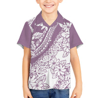 Polynesia Family Matching Off Shoulder Maxi Dress and Hawaiian Shirt Polynesian Tropical Flowers Purple Pastel Vibes LT14 Son's Shirt Purple - Polynesian Pride