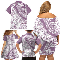 Polynesia Family Matching Off Shoulder Short Dress and Hawaiian Shirt Polynesian Tropical Flowers Purple Pastel Vibes LT14 - Polynesian Pride