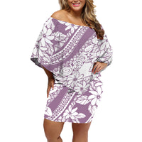 Polynesia Family Matching Off Shoulder Short Dress and Hawaiian Shirt Polynesian Tropical Flowers Purple Pastel Vibes LT14 Mom's Dress Purple - Polynesian Pride