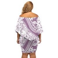 Polynesia Family Matching Off Shoulder Short Dress and Hawaiian Shirt Polynesian Tropical Flowers Purple Pastel Vibes LT14 - Polynesian Pride