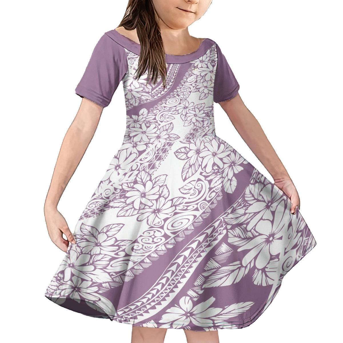 Polynesia Family Matching Summer Maxi Dress and Hawaiian Shirt Polynesian Tropical Flowers Purple Pastel Vibes LT14 Daughter's Dress Purple - Polynesian Pride