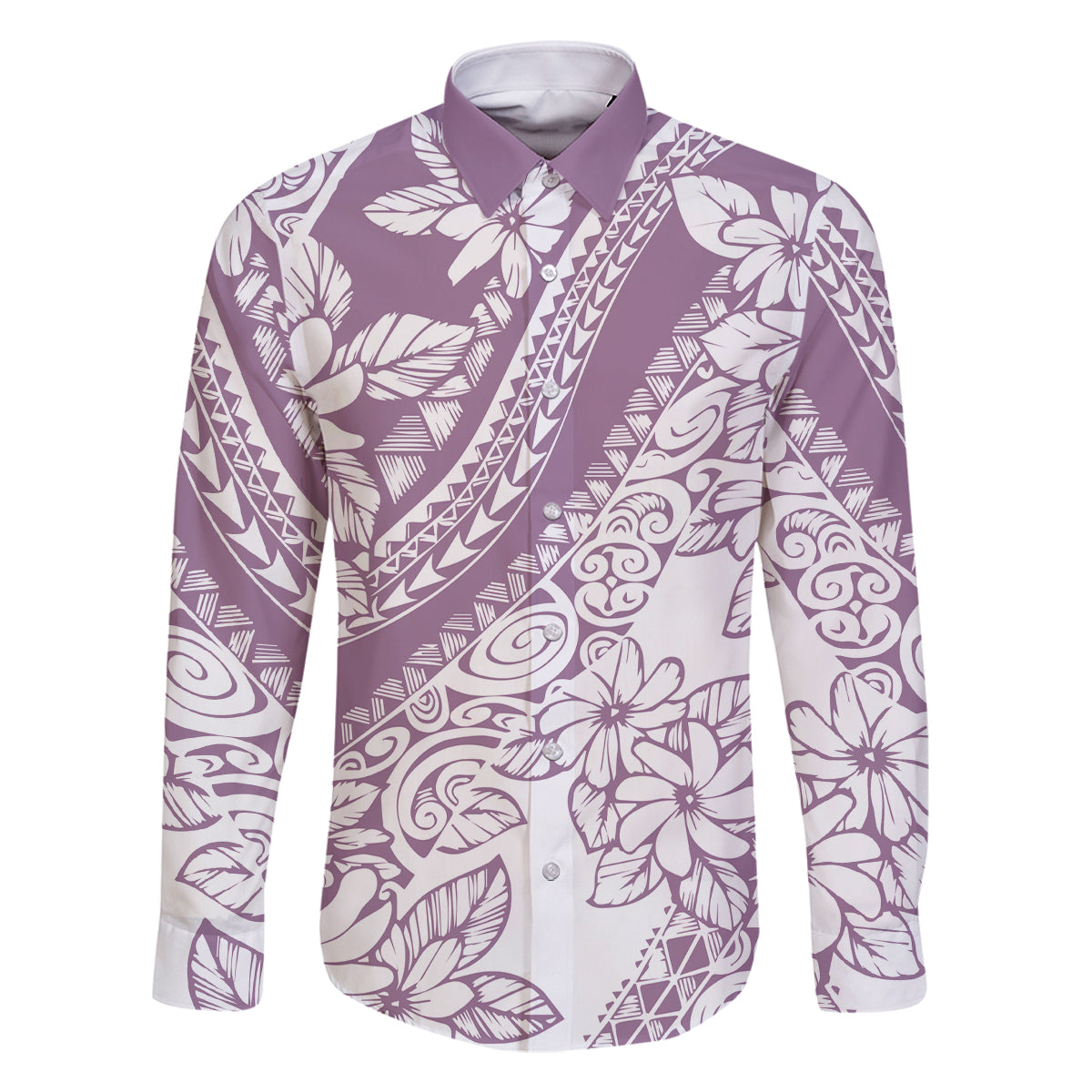 Polynesia Family Matching Summer Maxi Dress and Hawaiian Shirt Polynesian Tropical Flowers Purple Pastel Vibes LT14 Dad's Shirt - Long Sleeve Purple - Polynesian Pride