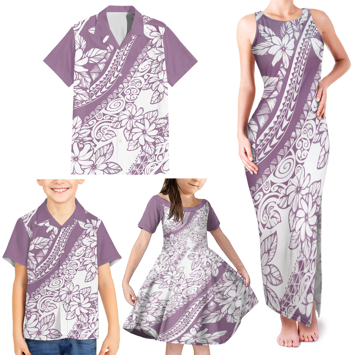 Polynesia Family Matching Tank Maxi Dress and Hawaiian Shirt Polynesian Tropical Flowers Purple Pastel Vibes LT14 - Polynesian Pride