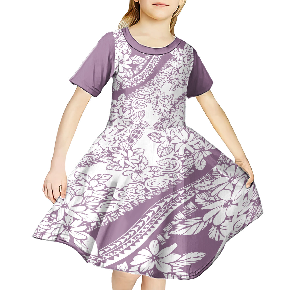 polynesia-kid-short-sleeve-dress-polynesian-tropical-flowers-purple-pastel-vibes