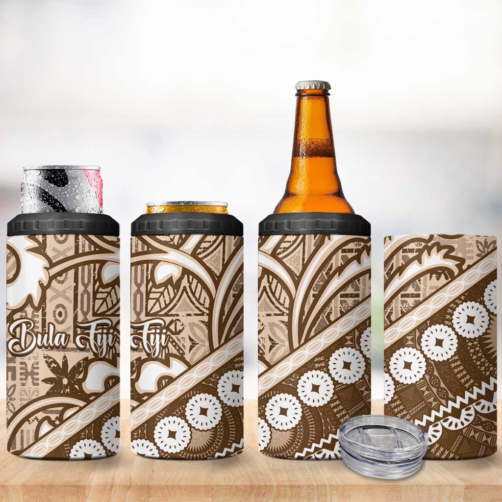 Beige Bula Fiji 4 in 1 Can Cooler Tumbler Fijian Language Week Tapa Cloth - Pastel LT14 - Polynesian Pride