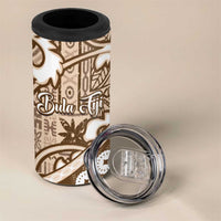 Beige Bula Fiji 4 in 1 Can Cooler Tumbler Fijian Language Week Tapa Cloth - Pastel LT14 - Polynesian Pride