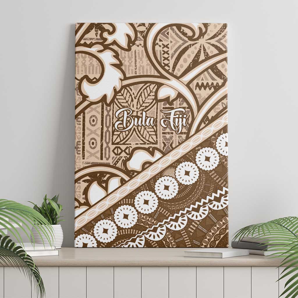 Beige Bula Fiji Canvas Wall Art Fijian Language Week Tapa Cloth - Pastel