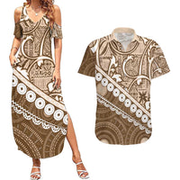 Beige Bula Fiji Couples Matching Summer Maxi Dress and Hawaiian Shirt Fijian Language Week Tapa Cloth - Pastel LT14 Beige - Polynesian Pride