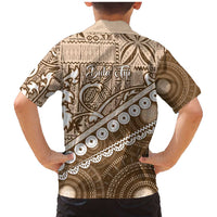 Beige Bula Fiji Family Matching Mermaid Dress and Hawaiian Shirt Fijian Language Week Tapa Cloth - Pastel LT14 - Polynesian Pride