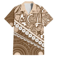 Beige Bula Fiji Family Matching Off Shoulder Maxi Dress and Hawaiian Shirt Fijian Language Week Tapa Cloth - Pastel LT14 Dad's Shirt - Short Sleeve Beige - Polynesian Pride