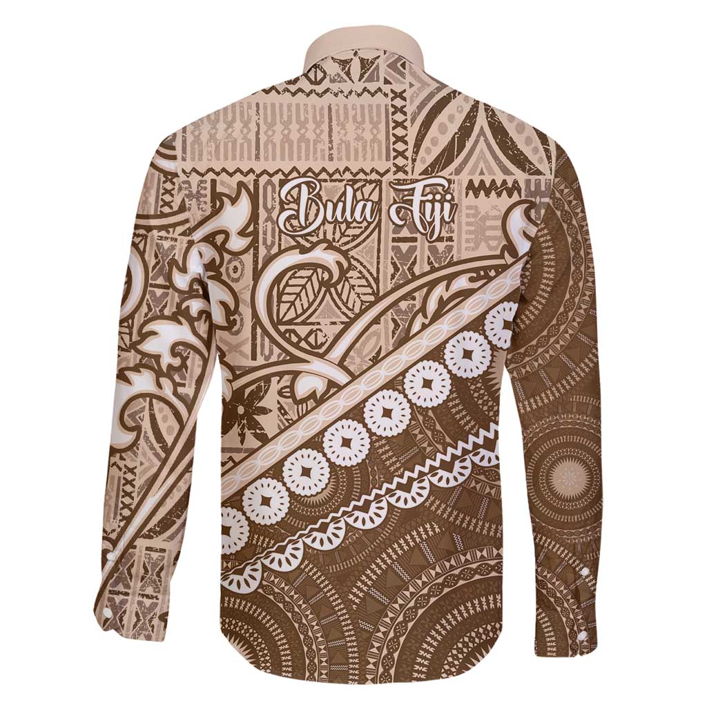 Beige Bula Fiji Family Matching Puletasi and Hawaiian Shirt Fijian Language Week Tapa Cloth - Pastel LT14 - Polynesian Pride