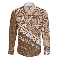Beige Bula Fiji Family Matching Short Sleeve Bodycon Dress and Hawaiian Shirt Fijian Language Week Tapa Cloth - Pastel LT14 Dad's Shirt - Long Sleeve Beige - Polynesian Pride