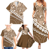 Beige Bula Fiji Family Matching Summer Maxi Dress and Hawaiian Shirt Fijian Language Week Tapa Cloth - Pastel LT14 - Polynesian Pride