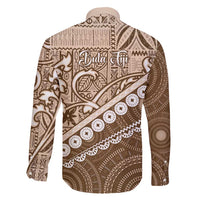 Beige Bula Fiji Family Matching Summer Maxi Dress and Hawaiian Shirt Fijian Language Week Tapa Cloth - Pastel LT14 - Polynesian Pride