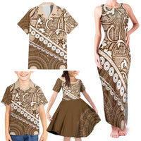Beige Bula Fiji Family Matching Tank Maxi Dress and Hawaiian Shirt Fijian Language Week Tapa Cloth - Pastel LT14 - Polynesian Pride
