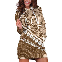 Beige Bula Fiji Hoodie Dress Fijian Language Week Tapa Cloth - Pastel LT14 Beige - Polynesian Pride