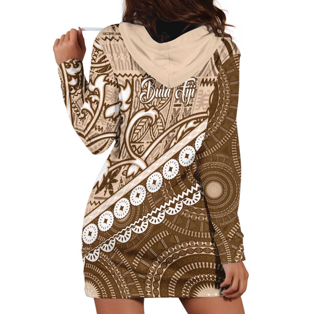 Beige Bula Fiji Hoodie Dress Fijian Language Week Tapa Cloth - Pastel LT14 - Polynesian Pride