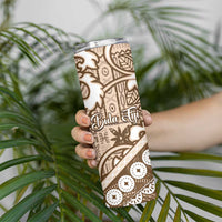 Beige Bula Fiji Skinny Tumbler Fijian Language Week Tapa Cloth - Pastel LT14 - Polynesian Pride