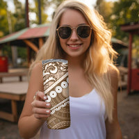 Beige Bula Fiji Skinny Tumbler Fijian Language Week Tapa Cloth - Pastel LT14 - Polynesian Pride