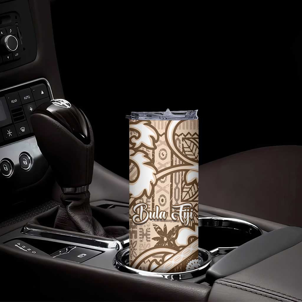 Beige Bula Fiji Skinny Tumbler Fijian Language Week Tapa Cloth - Pastel LT14 - Polynesian Pride