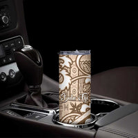 Beige Bula Fiji Skinny Tumbler Fijian Language Week Tapa Cloth - Pastel LT14 - Polynesian Pride