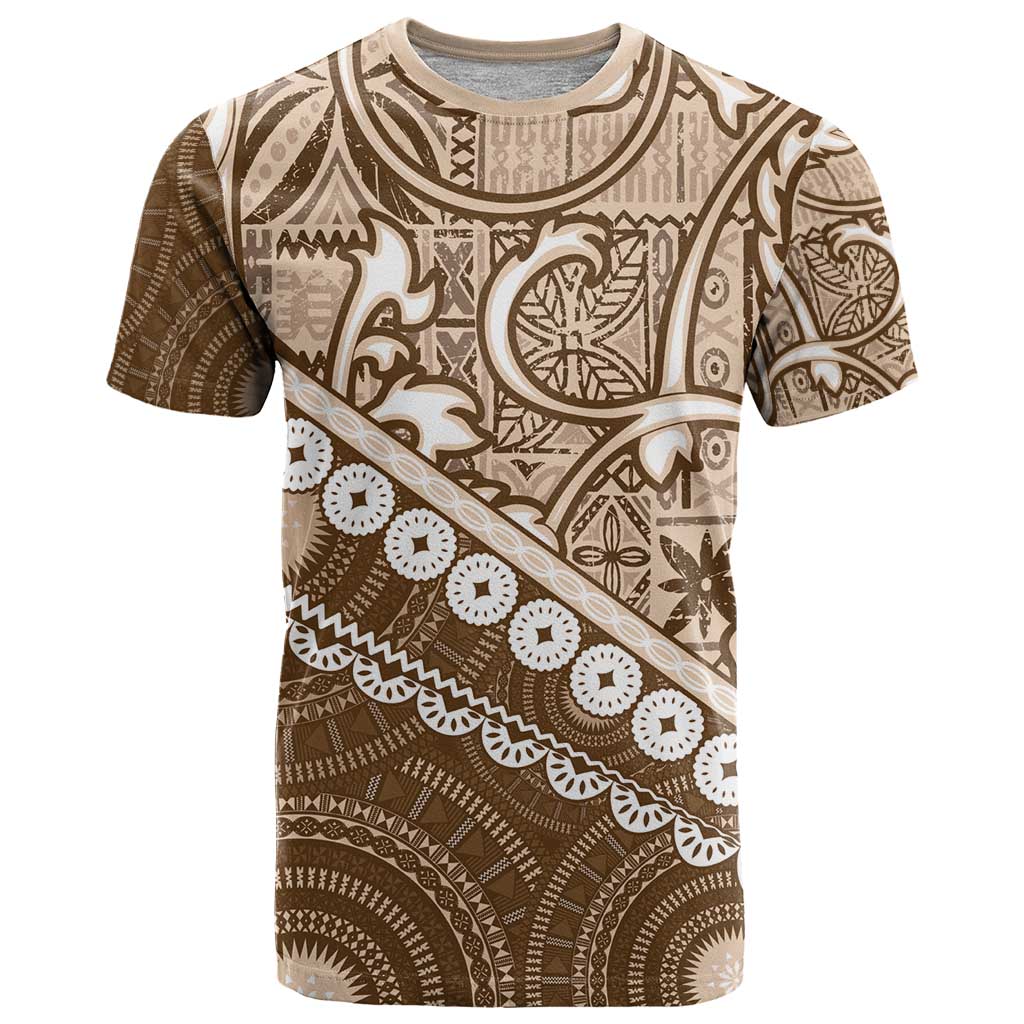Beige Bula Fiji T Shirt Fijian Language Week Tapa Cloth - Pastel LT14 Beige - Polynesian Pride