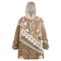 Beige Bula Fiji Wearable Blanket Hoodie Fijian Language Week Tapa Cloth - Pastel LT14 One Size Beige - Polynesian Pride