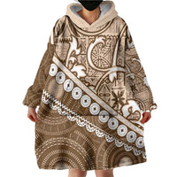 Beige Bula Fiji Wearable Blanket Hoodie Fijian Language Week Tapa Cloth - Pastel LT14 - Polynesian Pride
