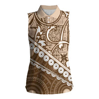 Beige Bula Fiji Women Sleeveless Polo Shirt Fijian Language Week Tapa Cloth - Pastel LT14 Female Beige - Polynesian Pride