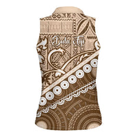 Beige Bula Fiji Women Sleeveless Polo Shirt Fijian Language Week Tapa Cloth - Pastel LT14 - Polynesian Pride