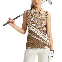 Beige Bula Fiji Women Sleeveless Polo Shirt Fijian Language Week Tapa Cloth - Pastel LT14 - Polynesian Pride