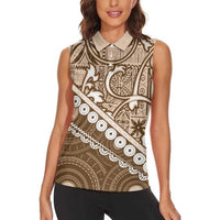 Beige Bula Fiji Women Sleeveless Polo Shirt Fijian Language Week Tapa Cloth - Pastel LT14 - Polynesian Pride