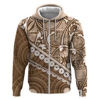 Beige Bula Fiji Zip Hoodie Fijian Language Week Tapa Cloth - Pastel