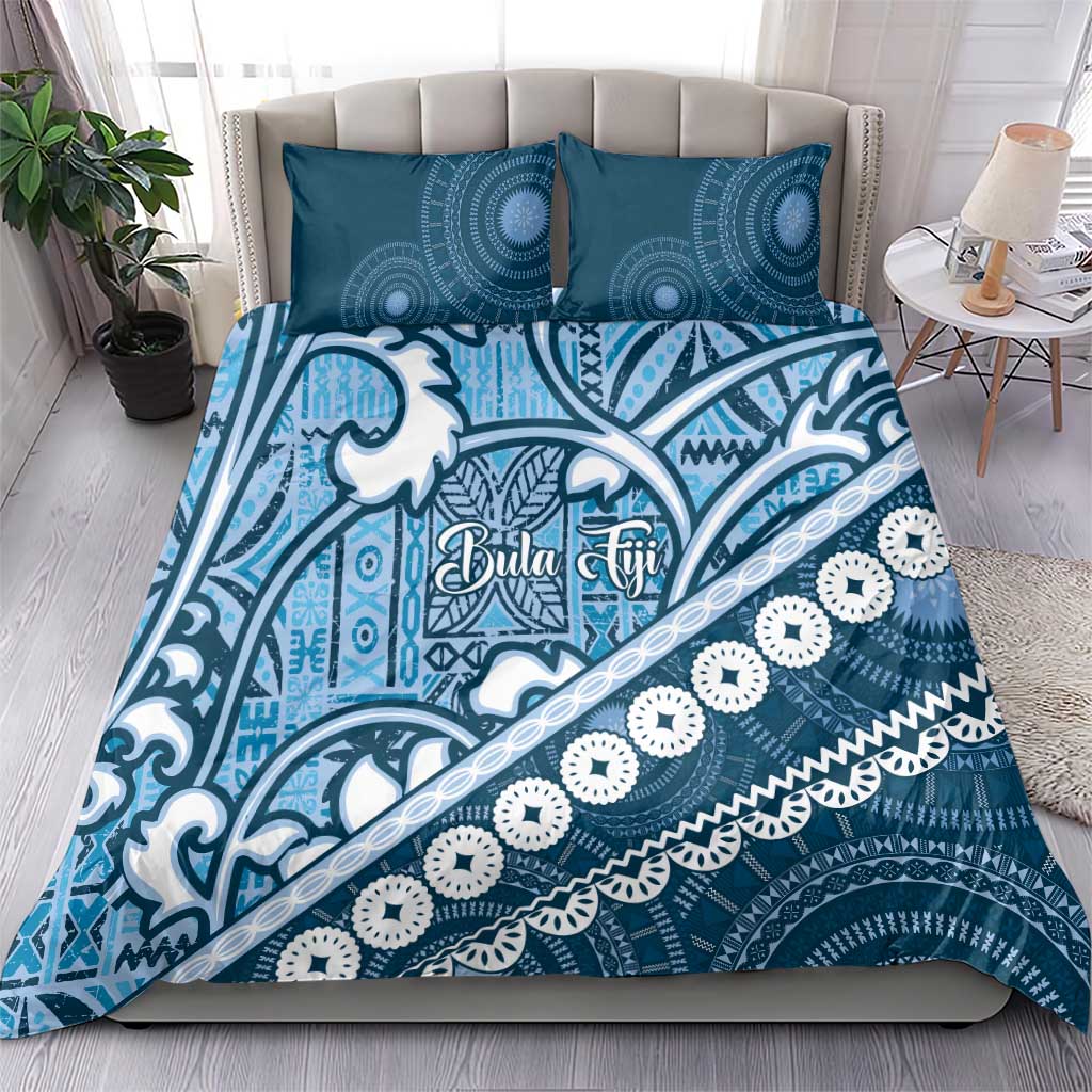 Blue Bula Fiji Bedding Set Fijian Language Week Tapa Cloth - Pastel LT14 - Polynesian Pride