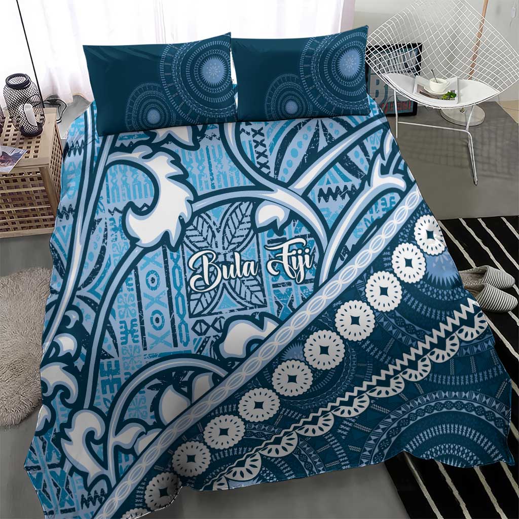 Blue Bula Fiji Bedding Set Fijian Language Week Tapa Cloth - Pastel LT14 - Polynesian Pride