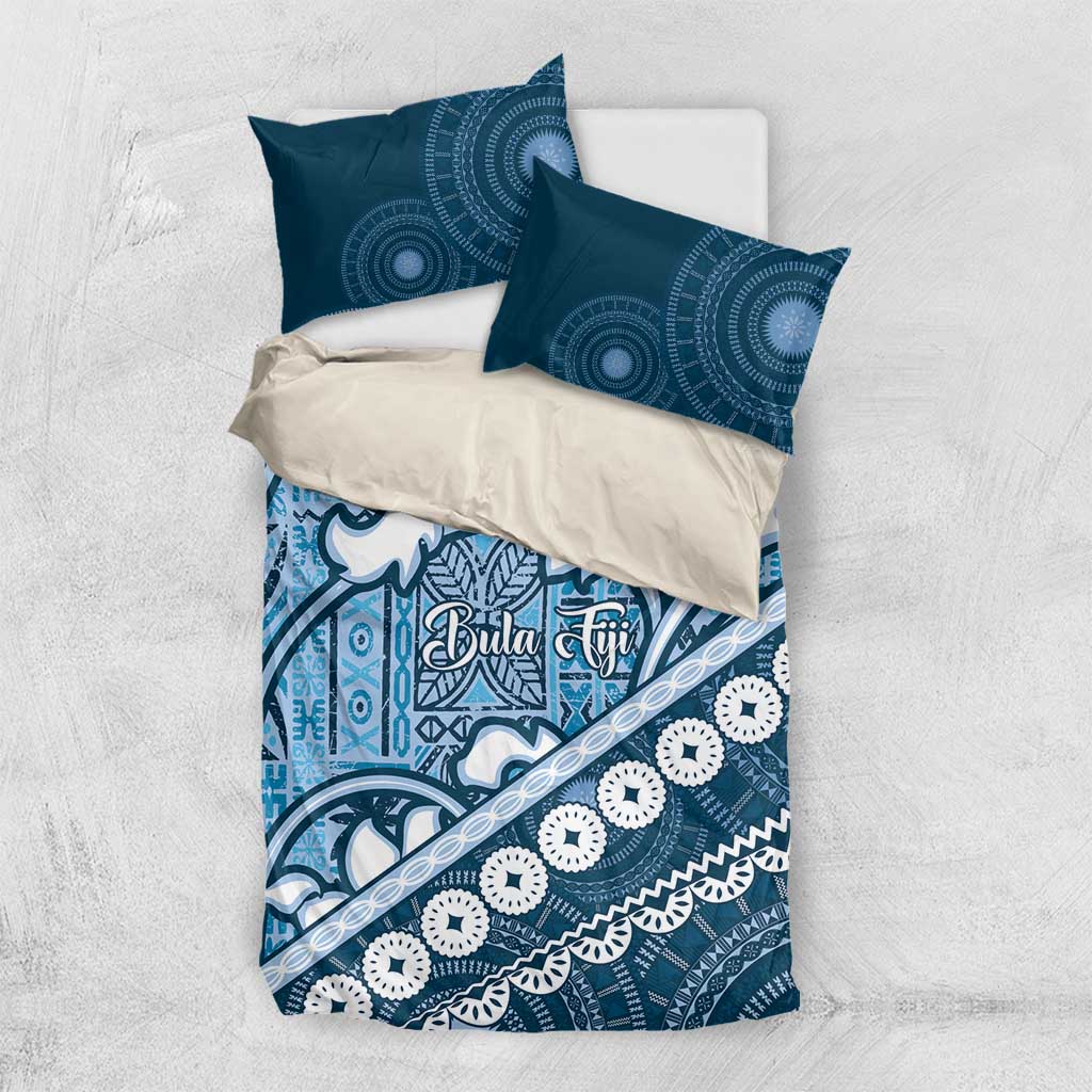 Blue Bula Fiji Bedding Set Fijian Language Week Tapa Cloth - Pastel LT14 US Twin 172cm x 218cm Blue - Polynesian Pride