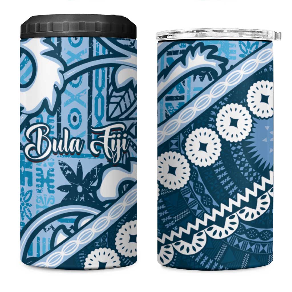 Blue Bula Fiji 4 in 1 Can Cooler Tumbler Fijian Language Week Tapa Cloth - Pastel LT14 One Size: 16 oz Blue - Polynesian Pride