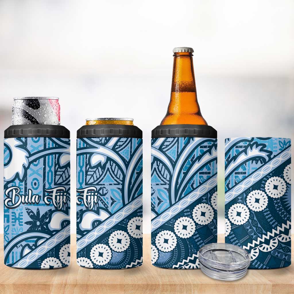Blue Bula Fiji 4 in 1 Can Cooler Tumbler Fijian Language Week Tapa Cloth - Pastel LT14 - Polynesian Pride