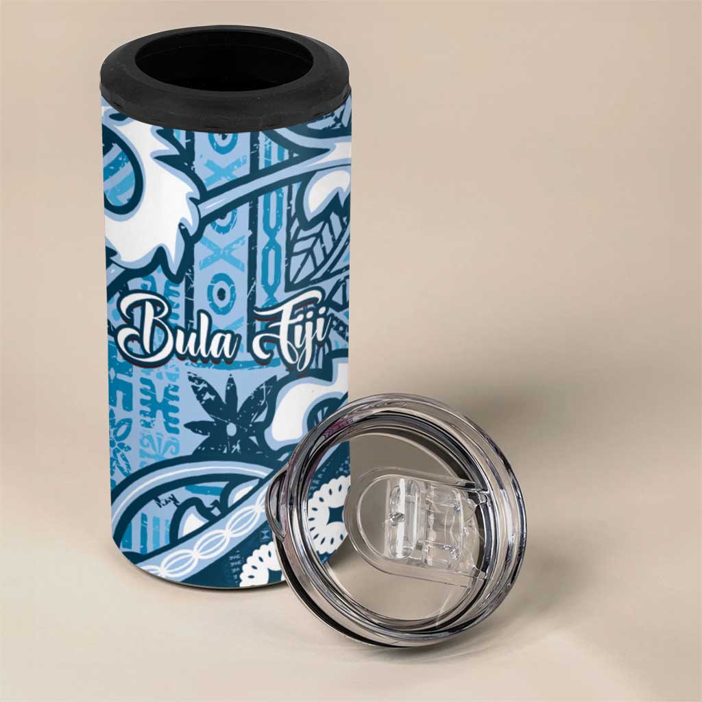 Blue Bula Fiji 4 in 1 Can Cooler Tumbler Fijian Language Week Tapa Cloth - Pastel LT14 - Polynesian Pride
