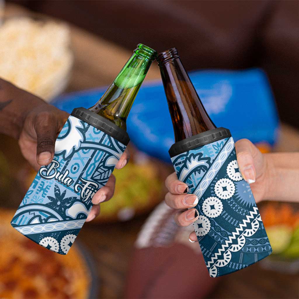 Blue Bula Fiji 4 in 1 Can Cooler Tumbler Fijian Language Week Tapa Cloth - Pastel LT14 - Polynesian Pride