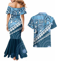 Blue Bula Fiji Couples Matching Mermaid Dress and Hawaiian Shirt Fijian Language Week Tapa Cloth - Pastel LT14 - Polynesian Pride