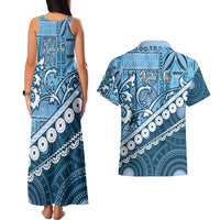 Blue Bula Fiji Couples Matching Tank Maxi Dress and Hawaiian Shirt Fijian Language Week Tapa Cloth - Pastel LT14 - Polynesian Pride
