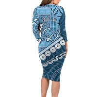 Blue Bula Fiji Family Matching Long Sleeve Bodycon Dress and Hawaiian Shirt Fijian Language Week Tapa Cloth - Pastel LT14 - Polynesian Pride