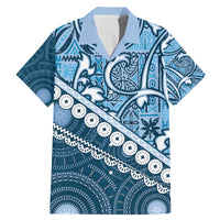 Blue Bula Fiji Family Matching Mermaid Dress and Hawaiian Shirt Fijian Language Week Tapa Cloth - Pastel LT14 Dad's Shirt - Short Sleeve Blue - Polynesian Pride