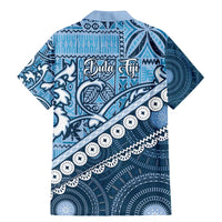 Blue Bula Fiji Family Matching Mermaid Dress and Hawaiian Shirt Fijian Language Week Tapa Cloth - Pastel LT14 - Polynesian Pride