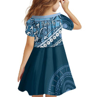 Blue Bula Fiji Family Matching Off The Shoulder Long Sleeve Dress and Hawaiian Shirt Fijian Language Week Tapa Cloth - Pastel LT14 - Polynesian Pride