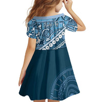 Blue Bula Fiji Family Matching Off Shoulder Maxi Dress and Hawaiian Shirt Fijian Language Week Tapa Cloth - Pastel LT14 - Polynesian Pride