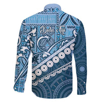Blue Bula Fiji Family Matching Off Shoulder Short Dress and Hawaiian Shirt Fijian Language Week Tapa Cloth - Pastel LT14 - Polynesian Pride